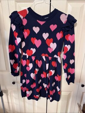Girls Navy Heart Knit Dress with Pink & Red Hearts Janie and Jack